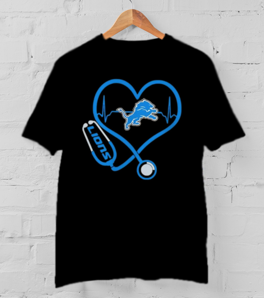 Detroit Lions Heart Rate Stethoscope Stylish Lions Fans T-Shirt