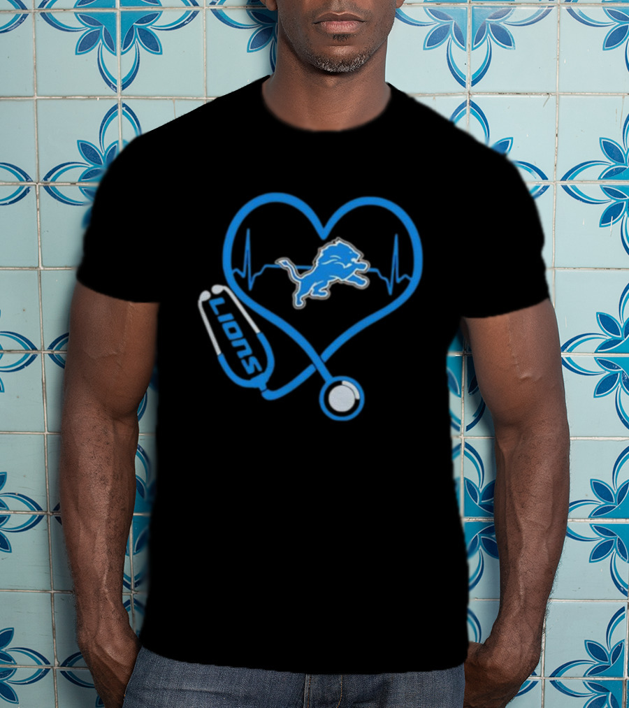 Detroit Lions Heart Rate Stethoscope Stylish Lions Fans T-Shirt