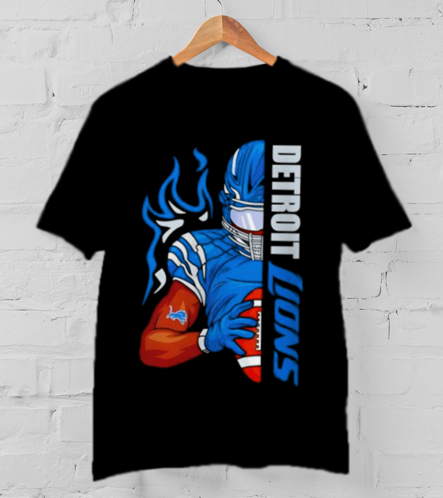 Detroit Lions Ball Football Player Stylish Half Blue T-Shirt
