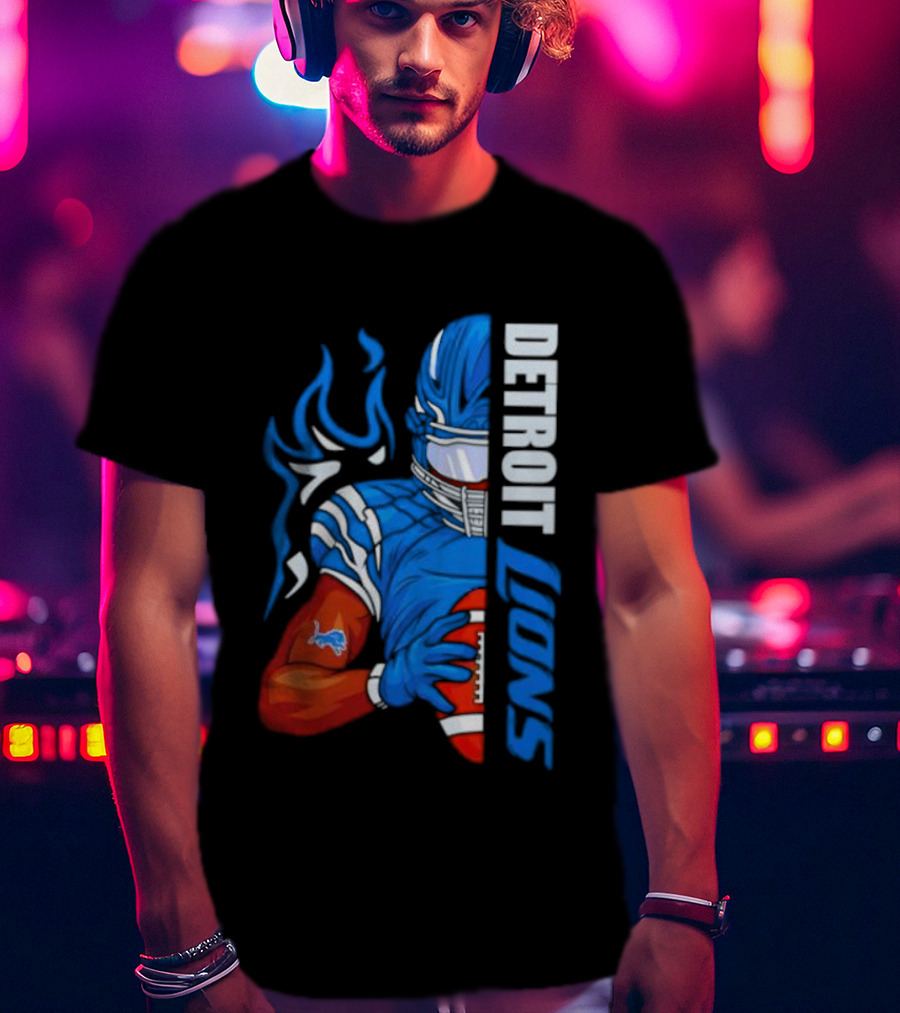 Detroit Lions Ball Football Player Stylish Half Blue T-Shirt
