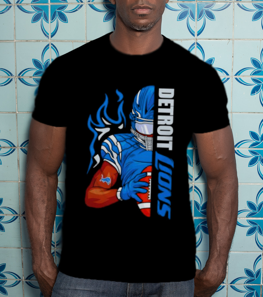 Detroit Lions Ball Football Player Stylish Half Blue T-Shirt