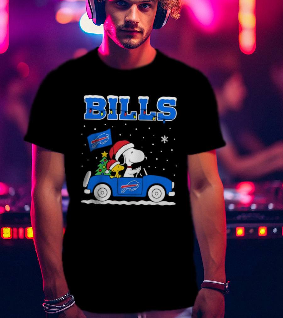 Buffalo Bills Christmas Snoopy Woodstock Santa Car Holiday Snow T-Shirt