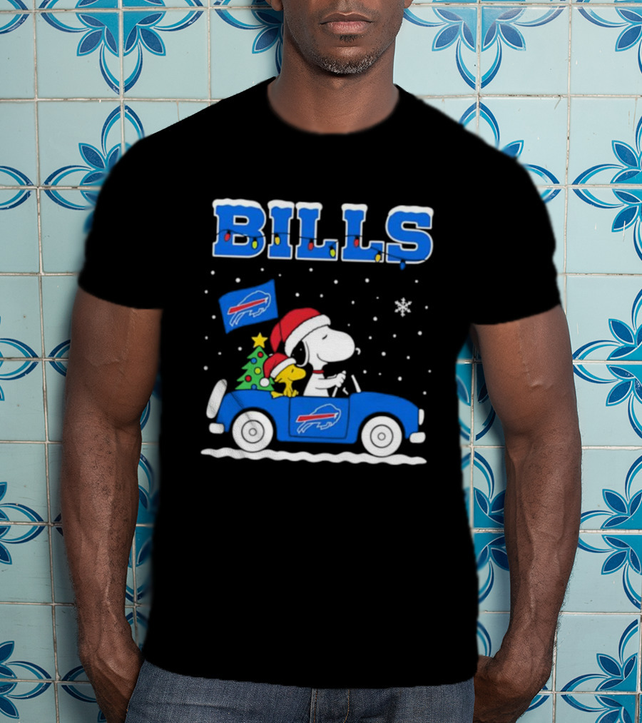 Buffalo Bills Christmas Snoopy Woodstock Santa Car Holiday Snow T-Shirt