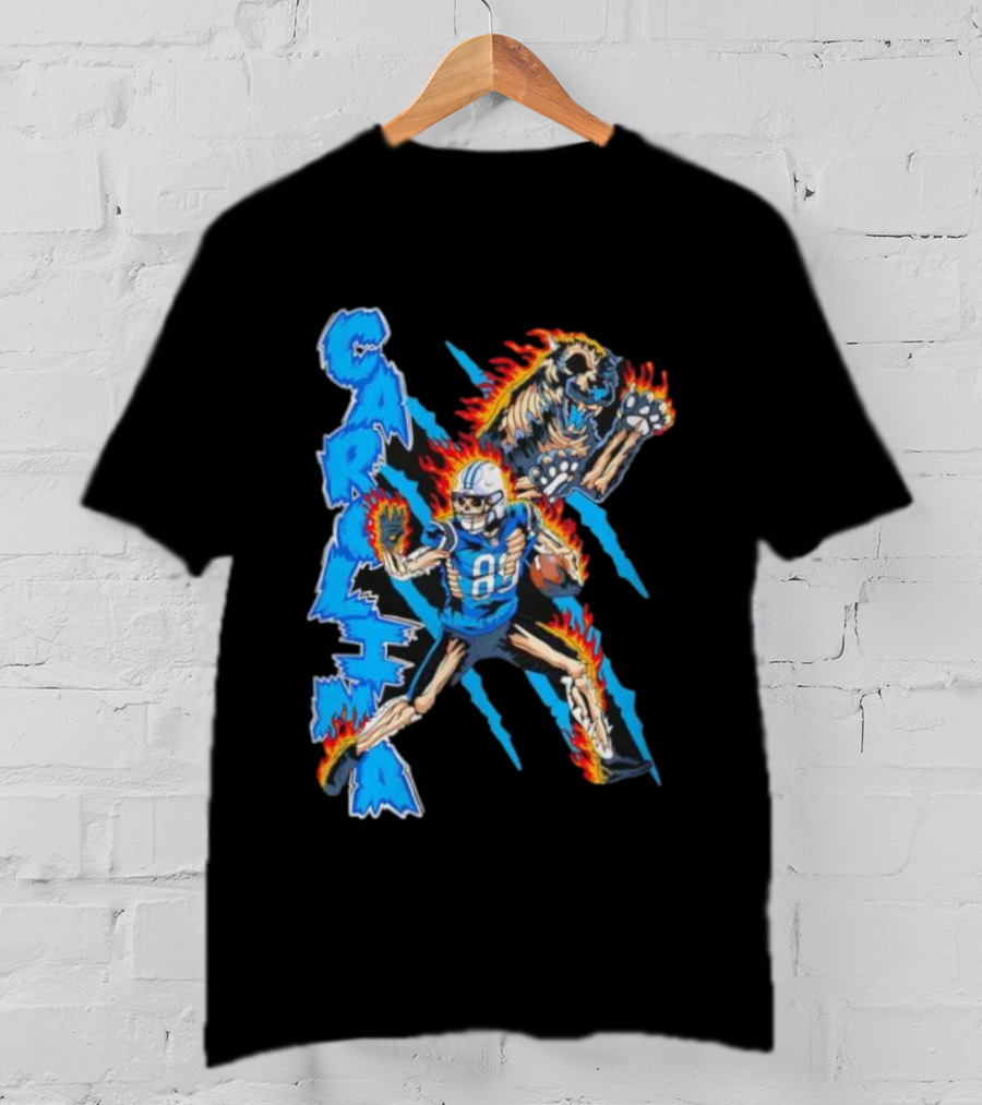 Carolina Panthers Skeleton 88 Fireball And Growling Panther T-Shirt