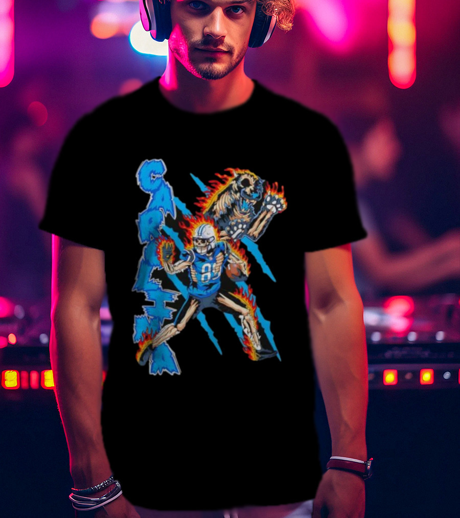 Carolina Panthers Skeleton 88 Fireball And Growling Panther T-Shirt
