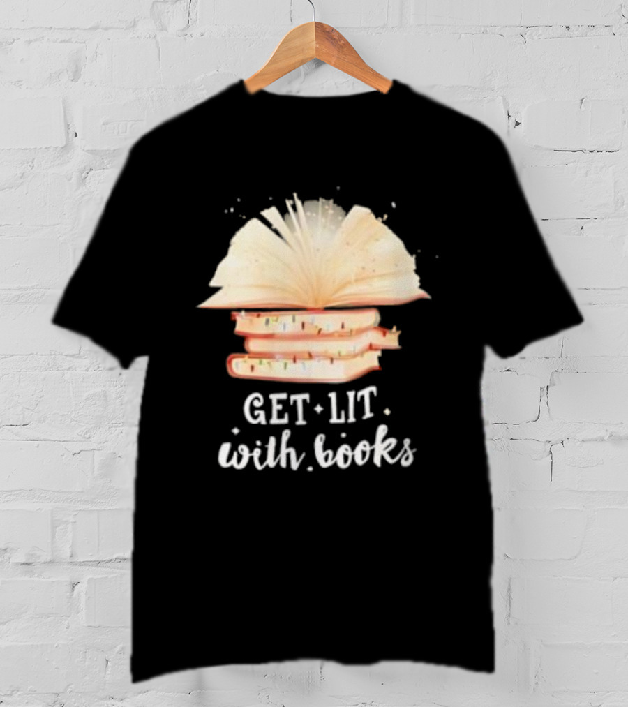 Get Lit With Books Open Book Christmas Tree T-Shirt