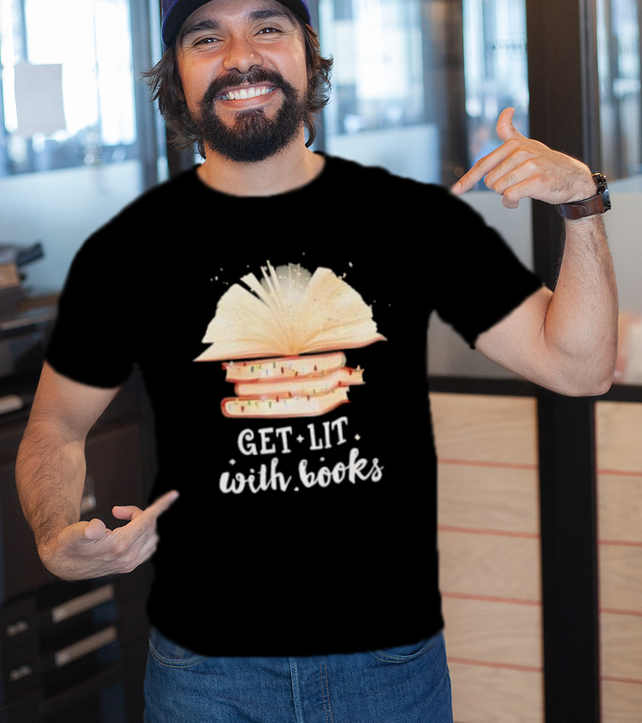 Get Lit With Books Open Book Christmas Tree T-Shirt