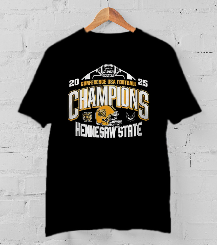 Kennesaw State 2025 Conference USA Football Champions Helmet And Owl T-Shirt