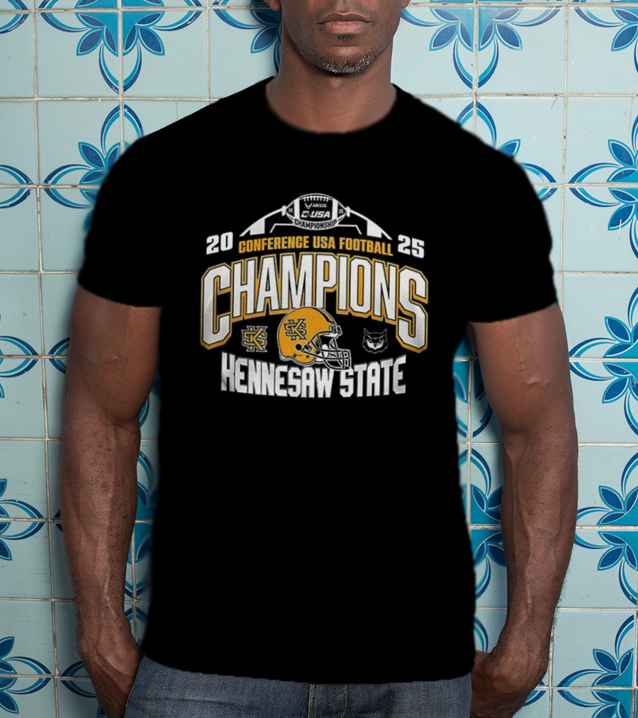 Kennesaw State 2025 Conference USA Football Champions Helmet And Owl T-Shirt