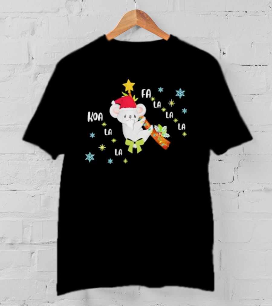 Koala Fa La La La Christmas Stylish Santa Hat And Candy Cane Fun T-Shirt