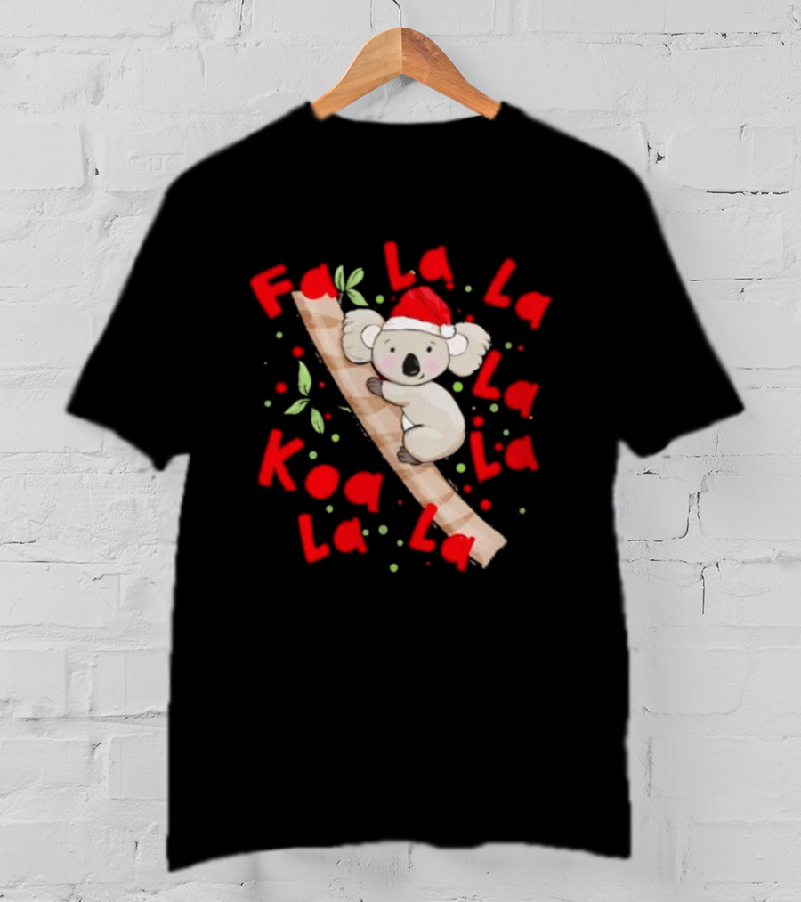 Festive Koala Climbing Candy Cane Santa Hat Christmas Australia T-Shirt