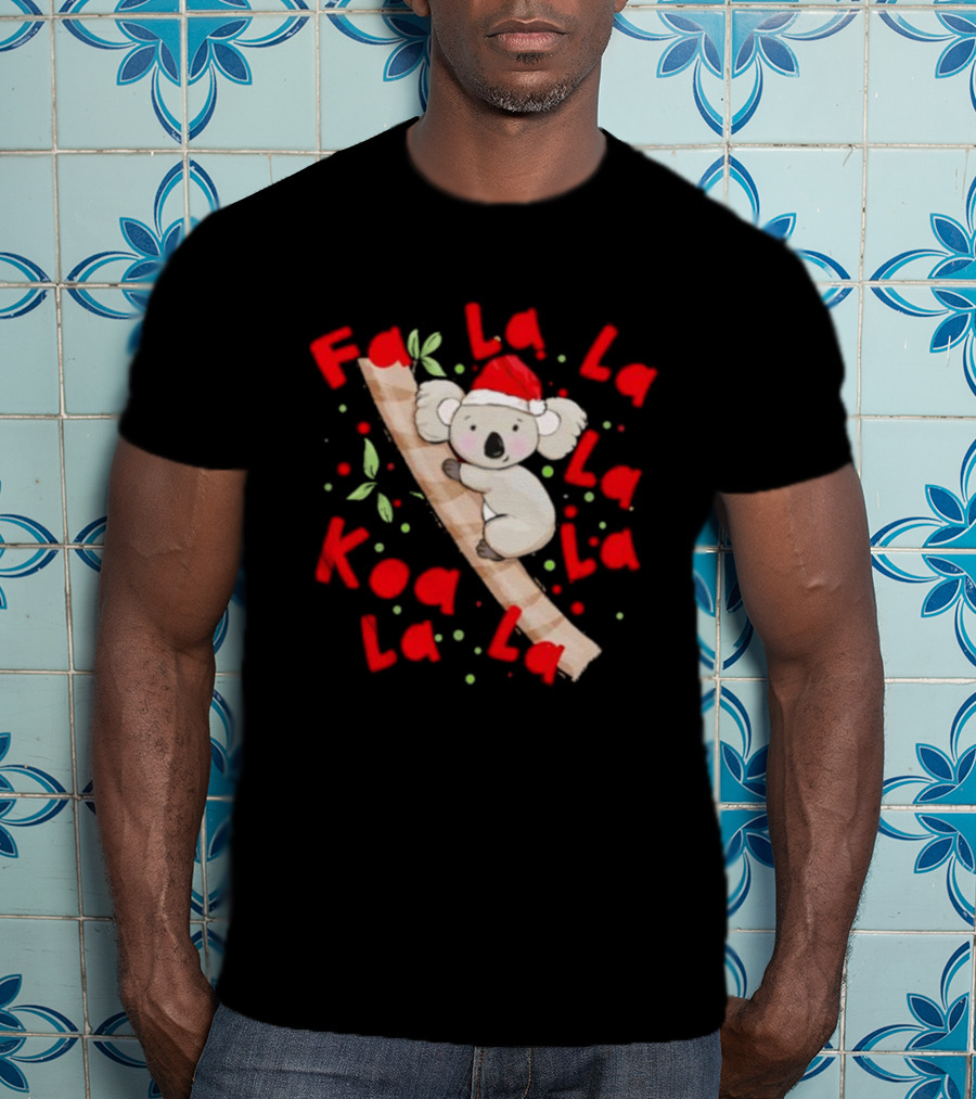 Festive Koala Climbing Candy Cane Santa Hat Christmas Australia T-Shirt