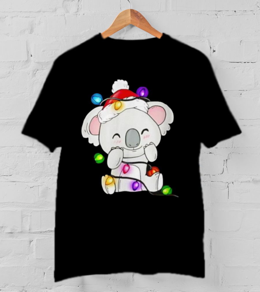 Koala Lover Christmas Lights Festive Santa Hat Cute Holiday Style T-Shirt