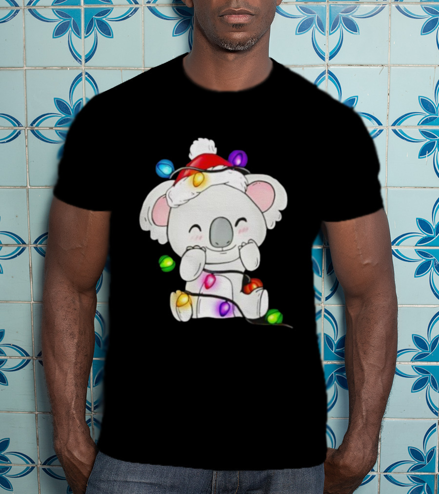 Koala Lover Christmas Lights Festive Santa Hat Cute Holiday Style T-Shirt