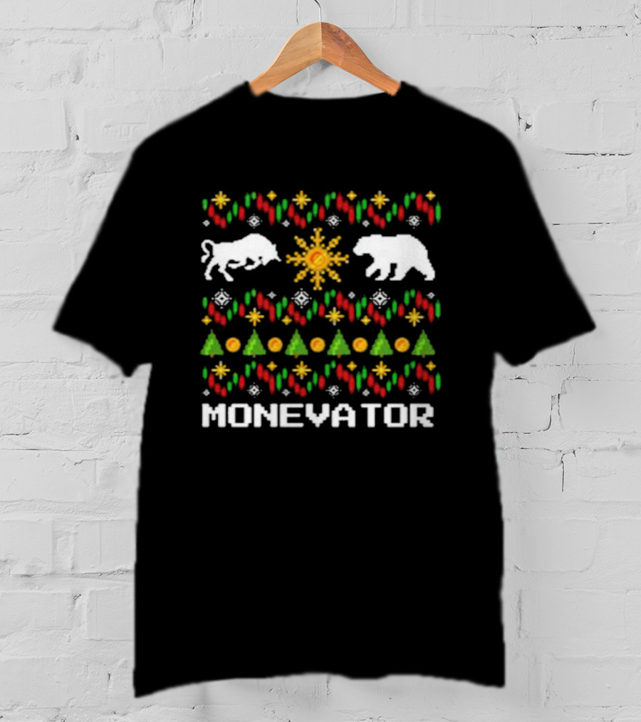 Monevator Buffalo Bear Holiday Pattern Christmas Snowflakes Trees T-Shirt