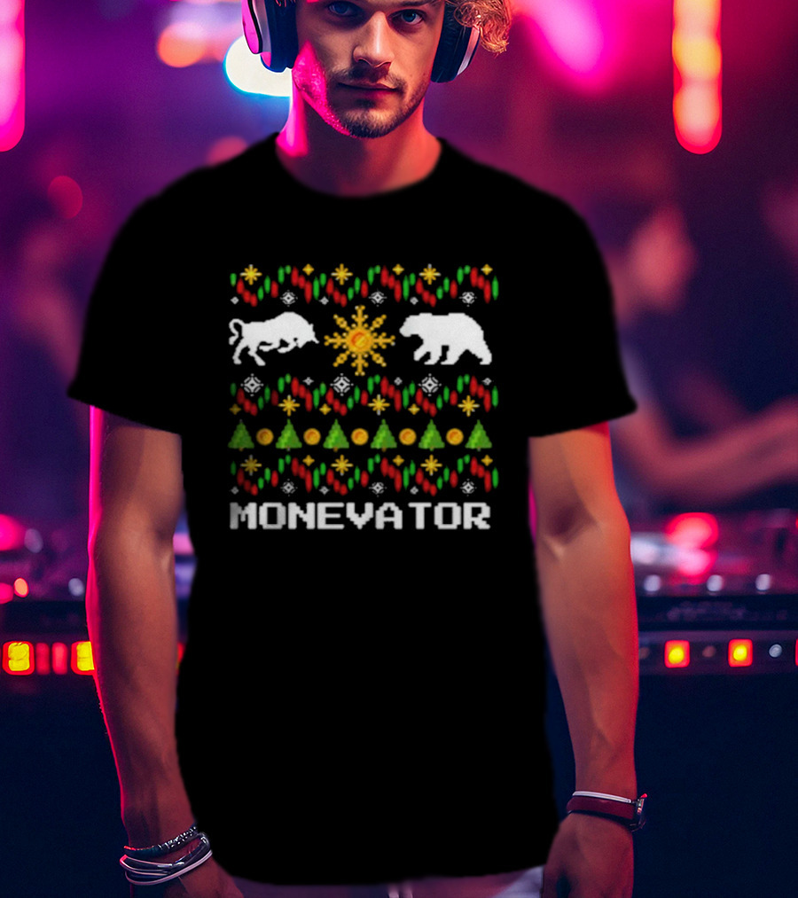 Monevator Buffalo Bear Holiday Pattern Christmas Snowflakes Trees T-Shirt