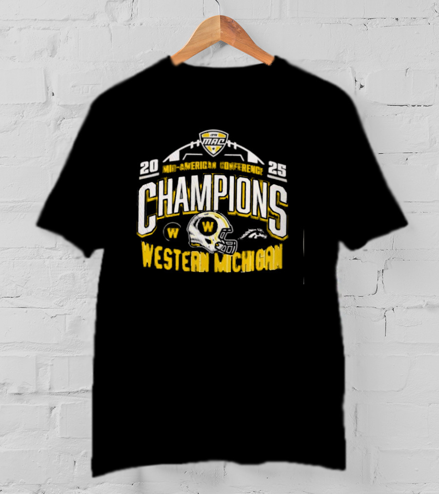 Western Michigan Broncos 2025 Mid-American Conference Champions Football Helmet Logo T-Shirt