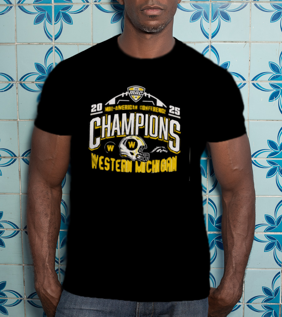 Western Michigan Broncos 2025 Mid-American Conference Champions Football Helmet Logo T-Shirt