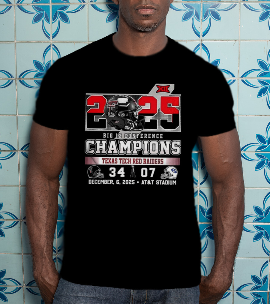 Texas Tech Red Raiders 2025 Big 12 Champions 34-07 Victory Over BYU December 6 AT&T Stadium T-Shirt