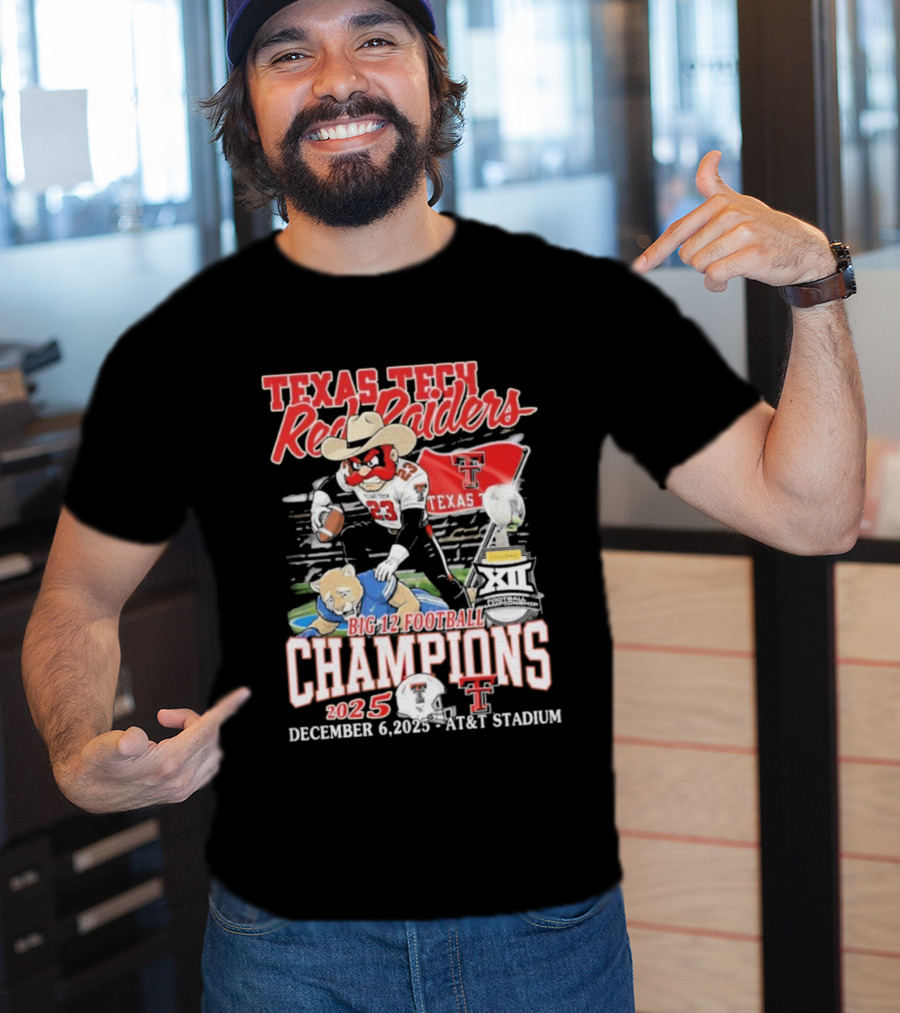 Texas Tech Red Raiders Big 12 Football Champions 2025 Victory Over Brigham Young Cougars December 6 Jones AT&T Stadium T-Shirt