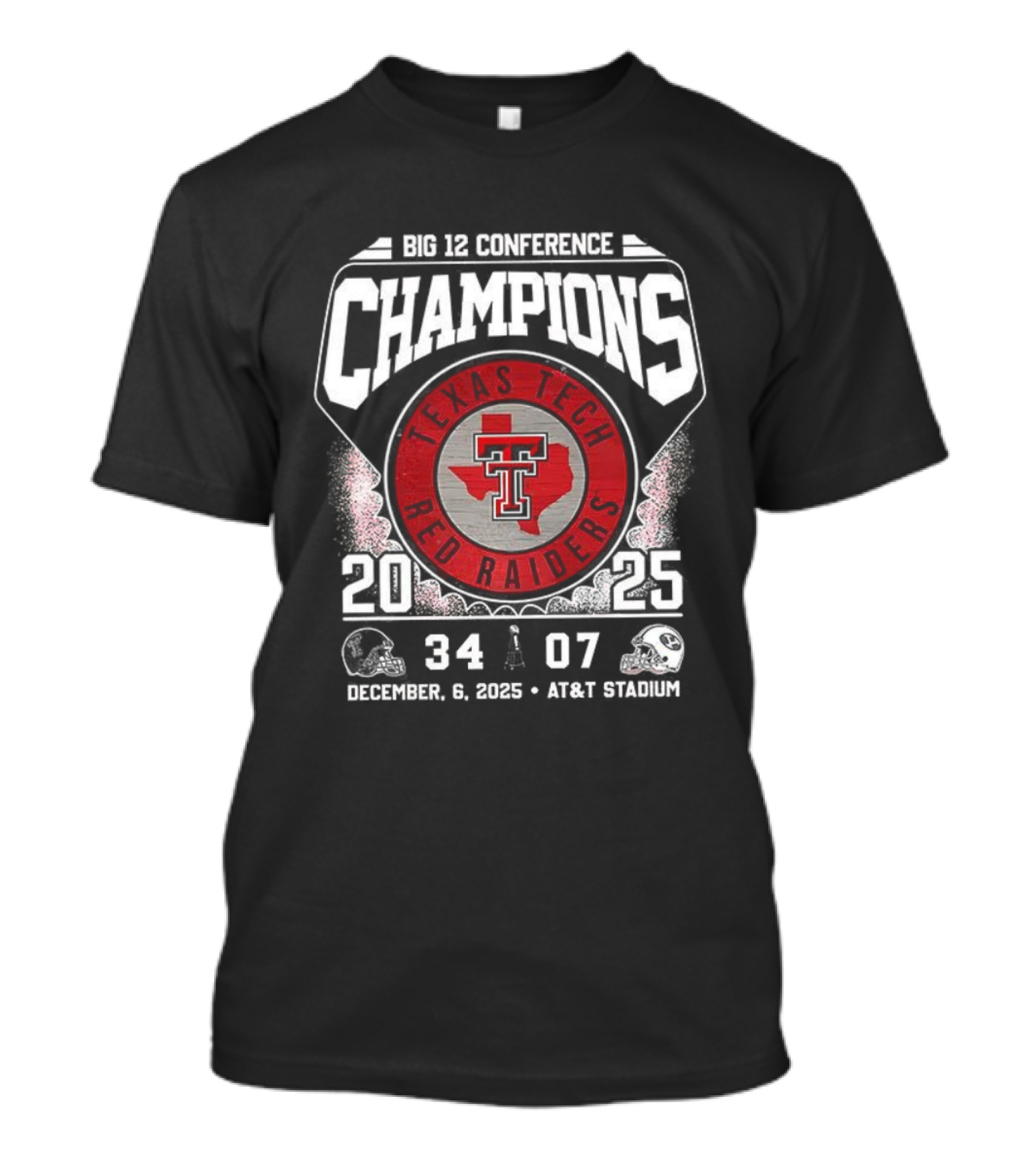 Texas Tech Red Raiders 2025 Big 12 Champions December 6 AT&T Stadium Victory 34-07 T-Shirt