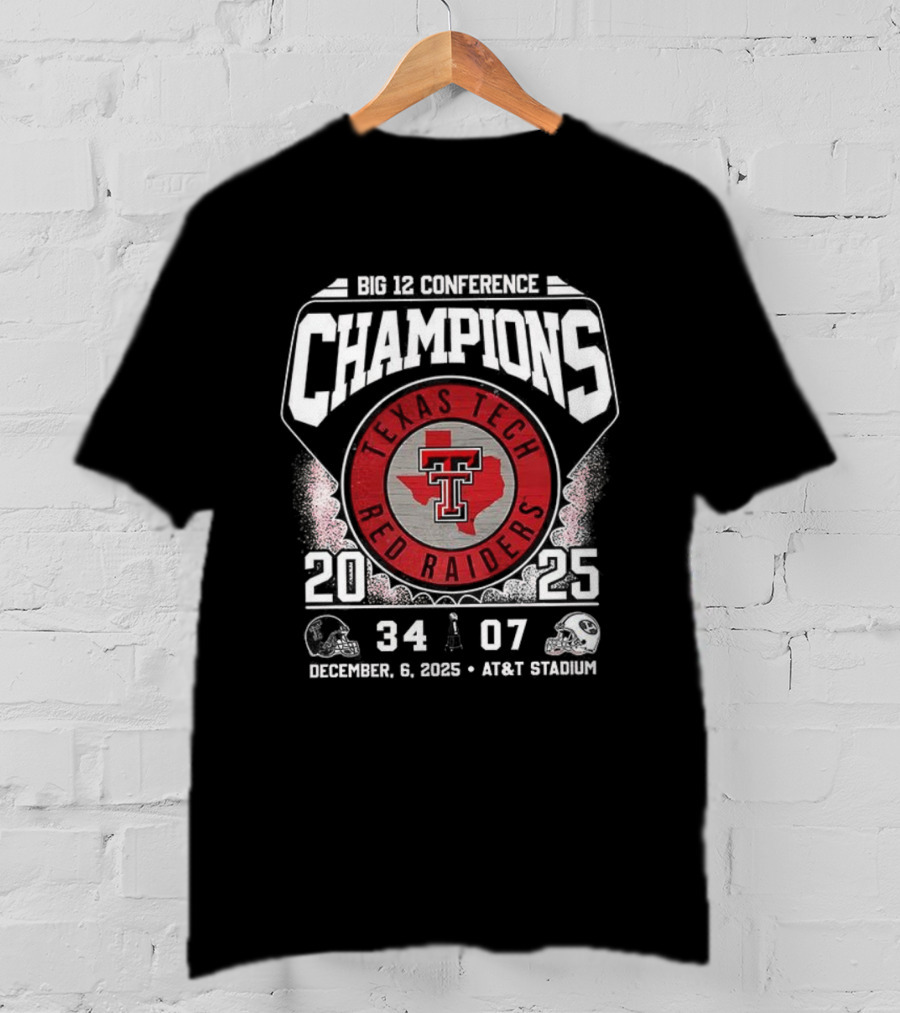 Texas Tech Red Raiders 2025 Big 12 Champions December 6 AT&T Stadium Victory 34-07 T-Shirt