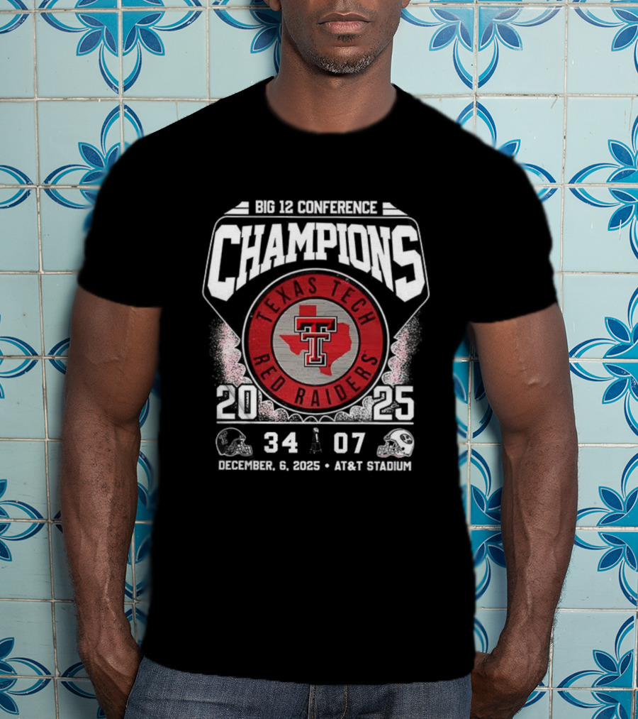 Texas Tech Red Raiders 2025 Big 12 Champions December 6 AT&T Stadium Victory 34-07 T-Shirt
