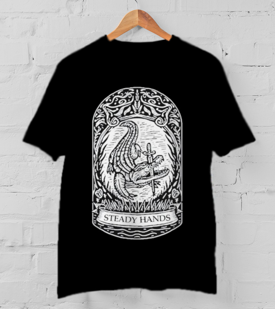 Steady Hands Crocodile Sword Banner T-Shirt