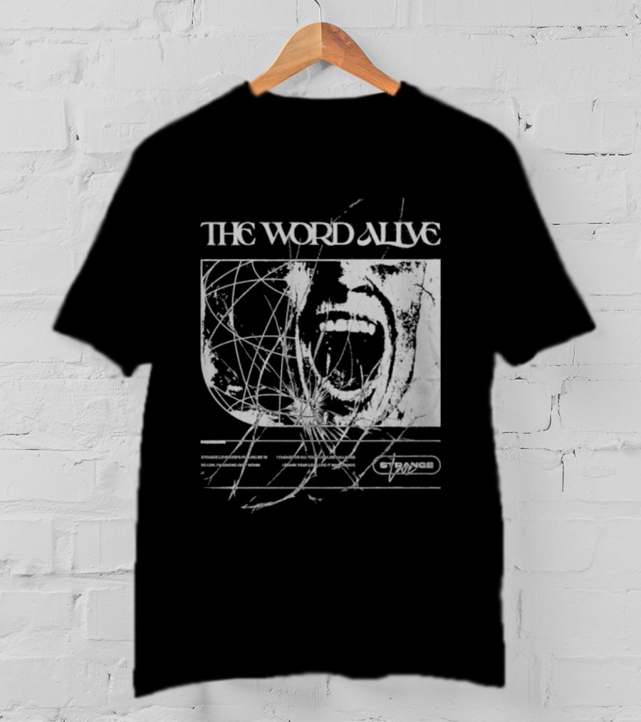 The Word Alive Strange Love Grayscale Mixed Media Art With Scribbles T-Shirt