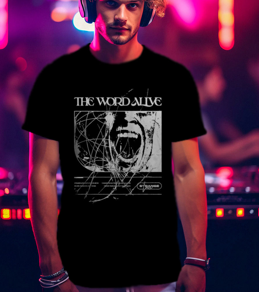 The Word Alive Strange Love Grayscale Mixed Media Art With Scribbles T-Shirt