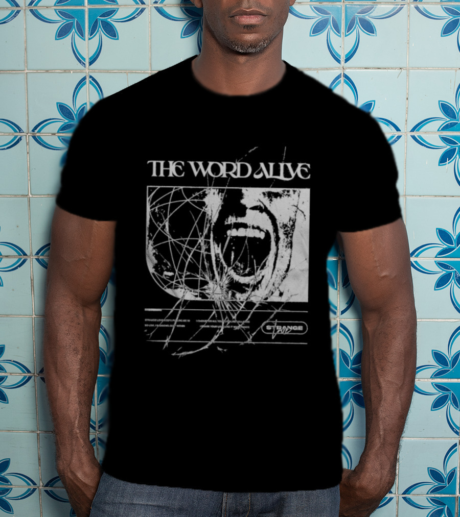 The Word Alive Strange Love Grayscale Mixed Media Art With Scribbles T-Shirt