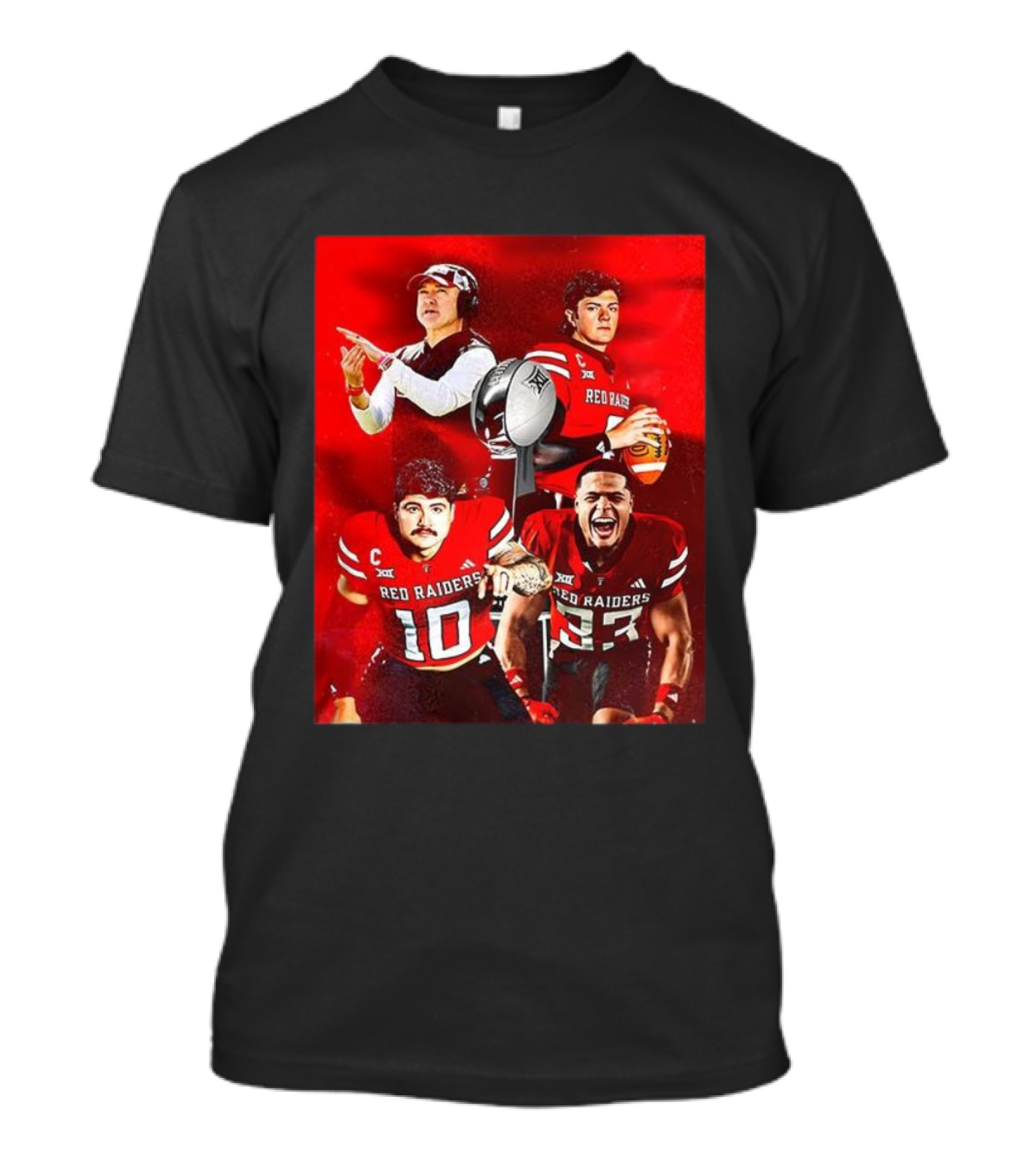 Texas Tech Red Raiders Football Big 12 Championship Players And Coaches With Trophy And Ball T-Shirt