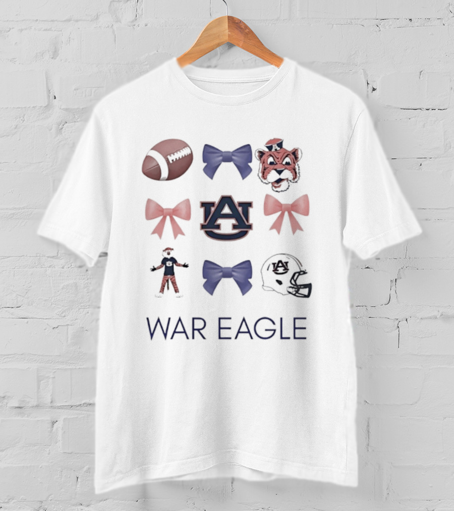 Auburn Tigers War Eagle Bow And Mascot Helmet Football T-Shirt