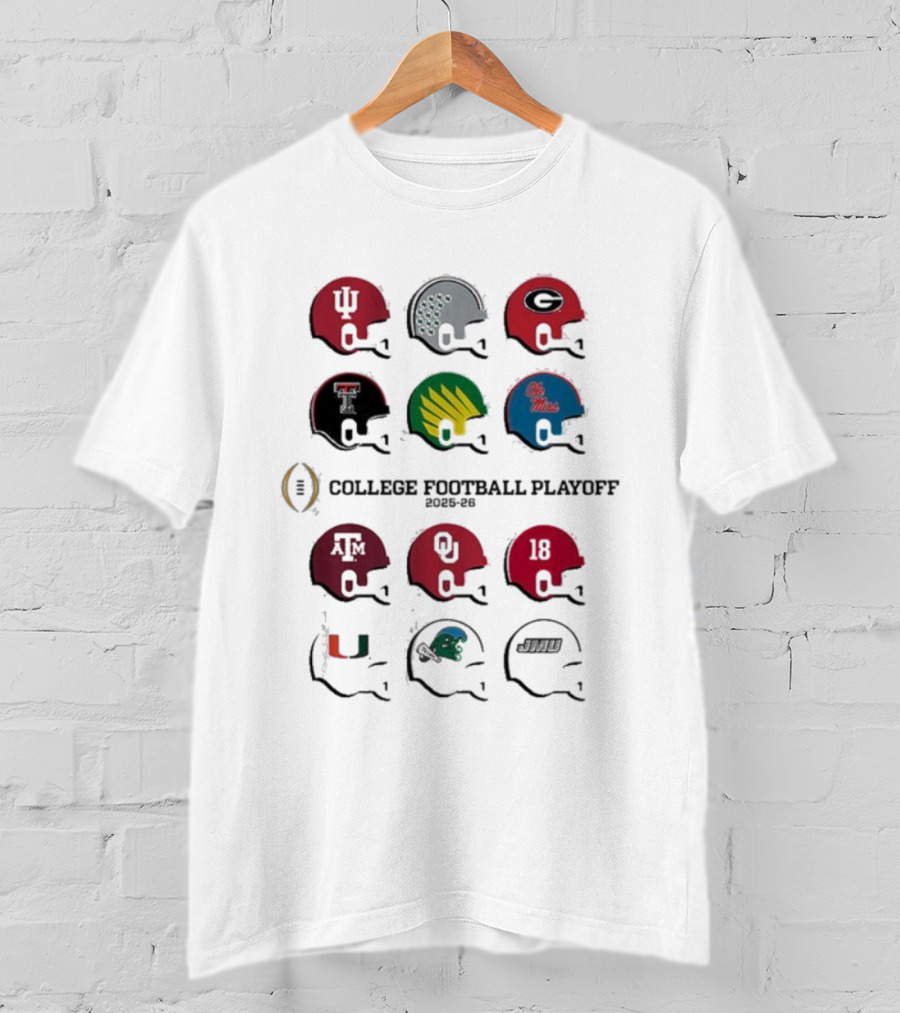 College Football Playoff Team Helmets 2025 2026 Ole Miss Oregon Texas Miami USC Georgia T-Shirt