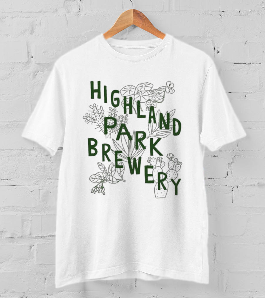 Highland Park Brewery Floral Native Plants Green Botanical Drawing T-Shirt