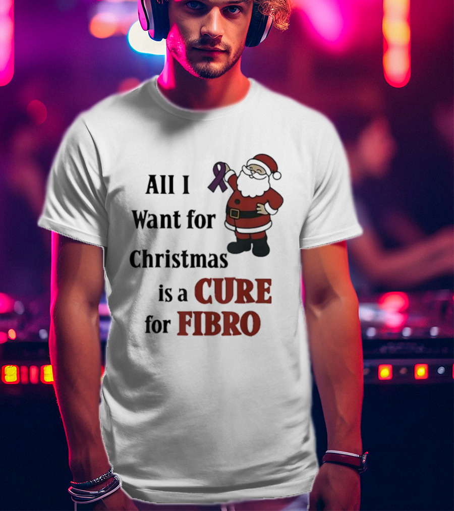 Santa Claus All I Want For Christmas Is A Cure For Fibro Purple Ribbon T-Shirt