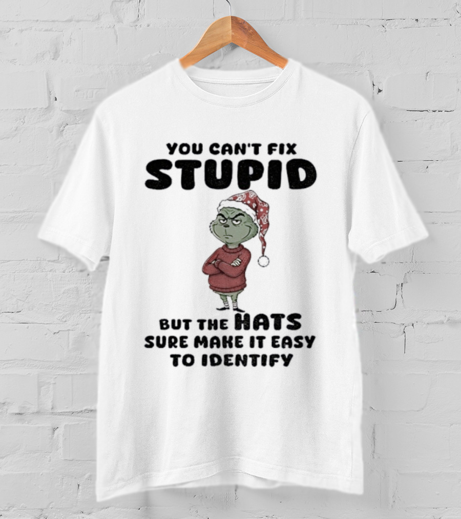 Grinch Santa Hat You Can't Fix Stupid But The Hats Sure Make It Easy To Identify Christmas T-Shirt