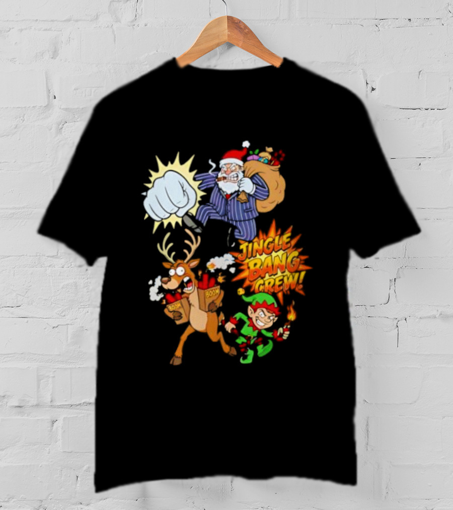 Jingle Bang Crew Mafia Santa Reindeer Elf Christmas Cartoon Boom T-Shirt