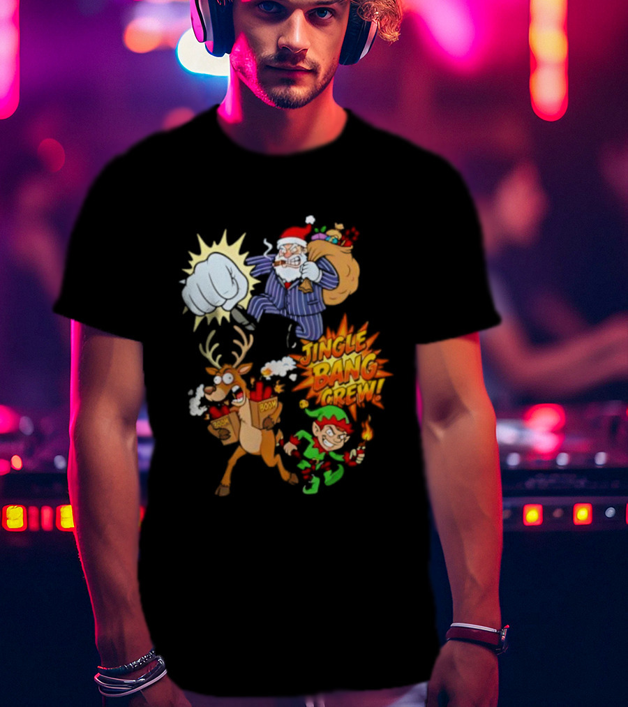 Jingle Bang Crew Mafia Santa Reindeer Elf Christmas Cartoon Boom T-Shirt