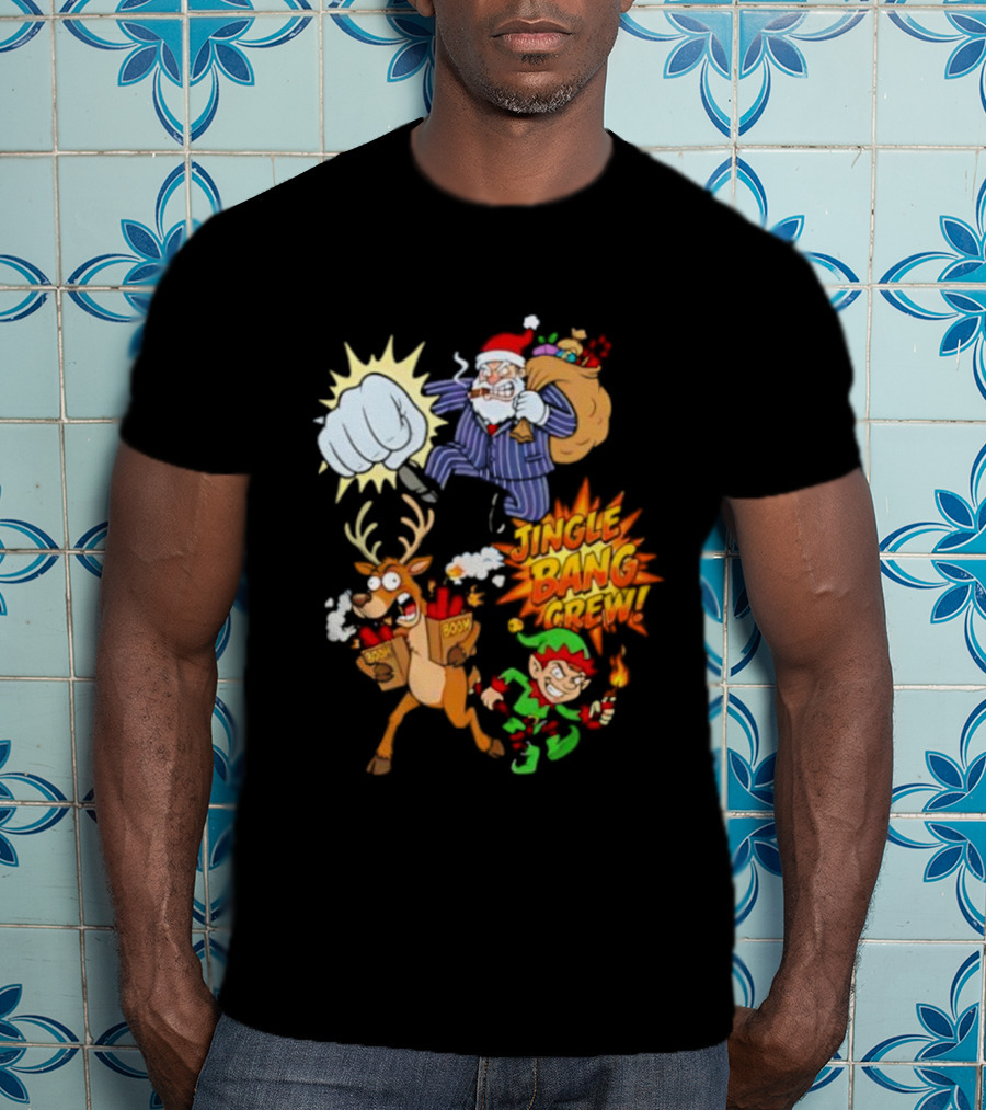 Jingle Bang Crew Mafia Santa Reindeer Elf Christmas Cartoon Boom T-Shirt