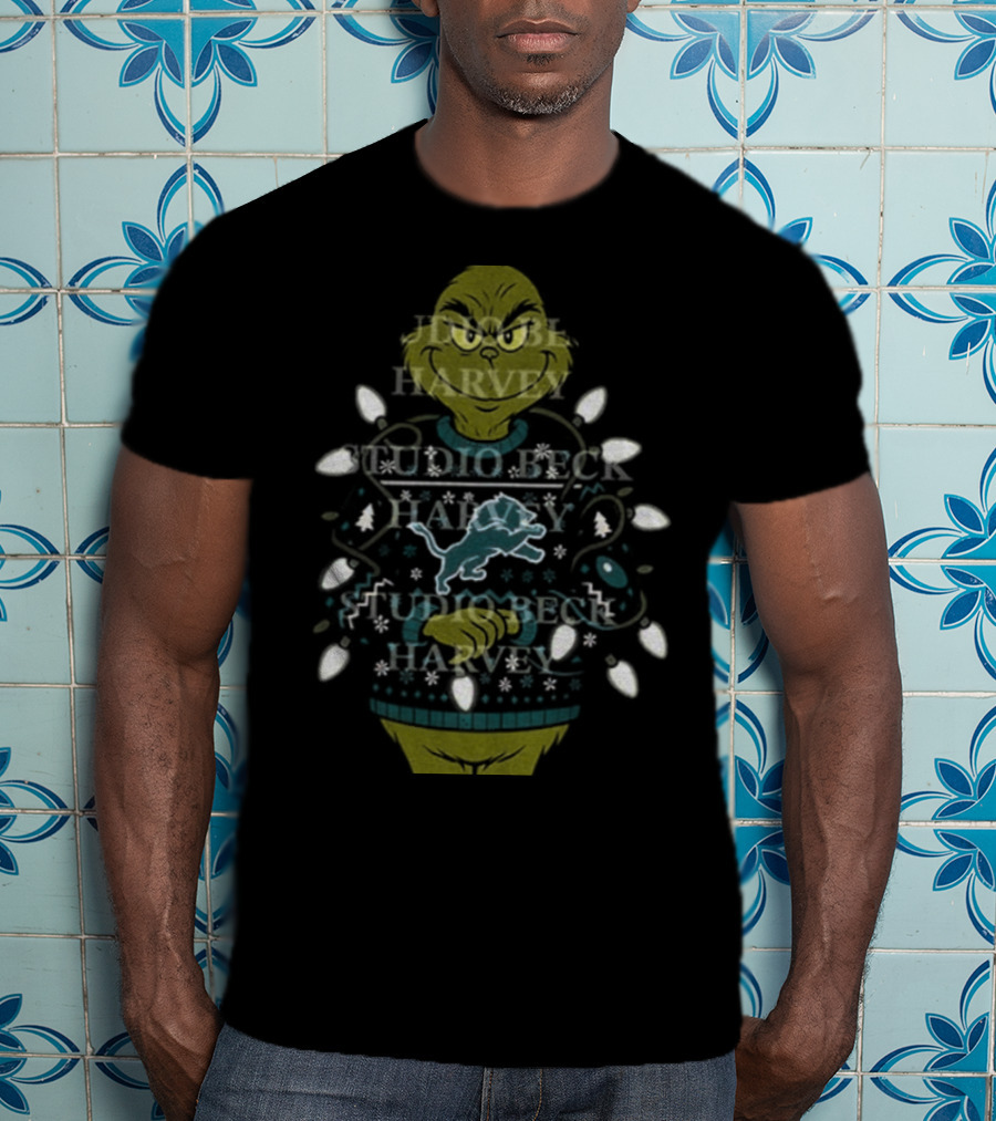 Grinch Santa Detroit Lions Ugly Christmas Sweater 2025 T-Shirt