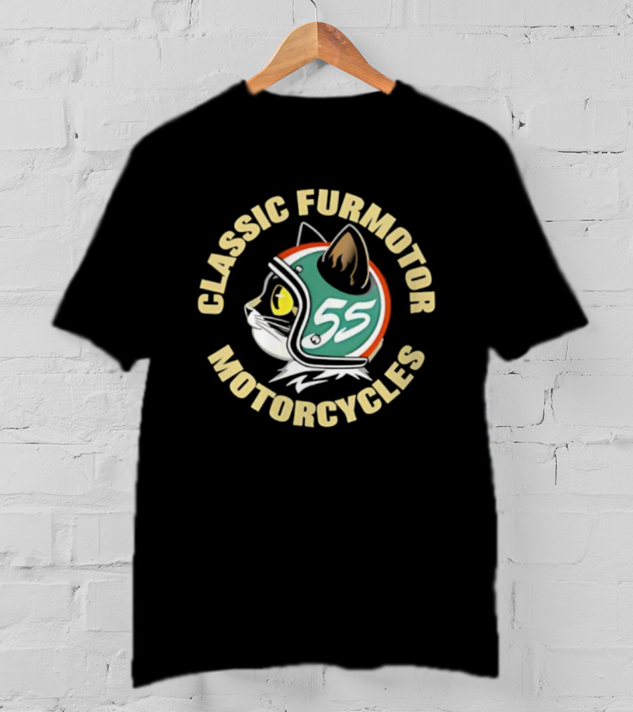 Classic Furmotor Motorcycles Retro Cat 55 Helmet T-Shirt