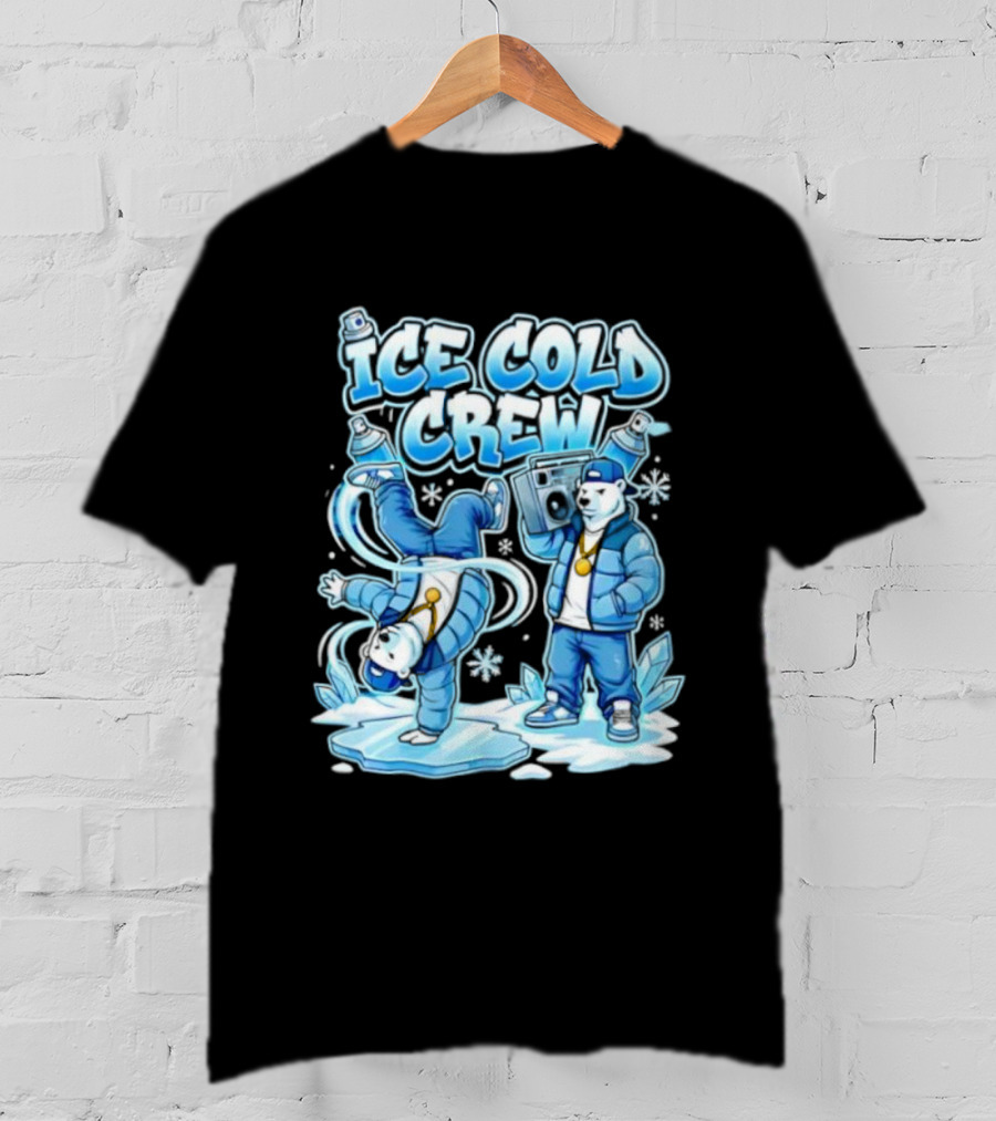 Ice Cold Crew Hip Hop Polar Bear Breakdance Christmas Snowflakes T-Shirt