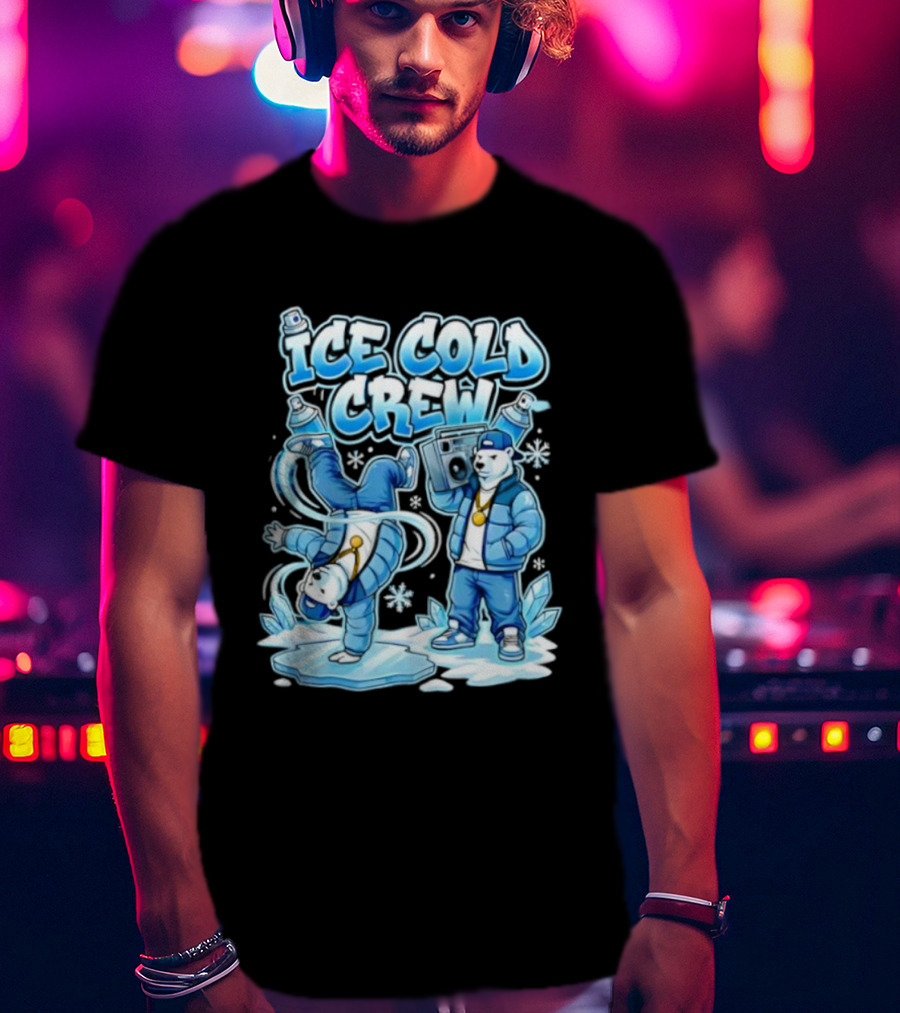 Ice Cold Crew Hip Hop Polar Bear Breakdance Christmas Snowflakes T-Shirt