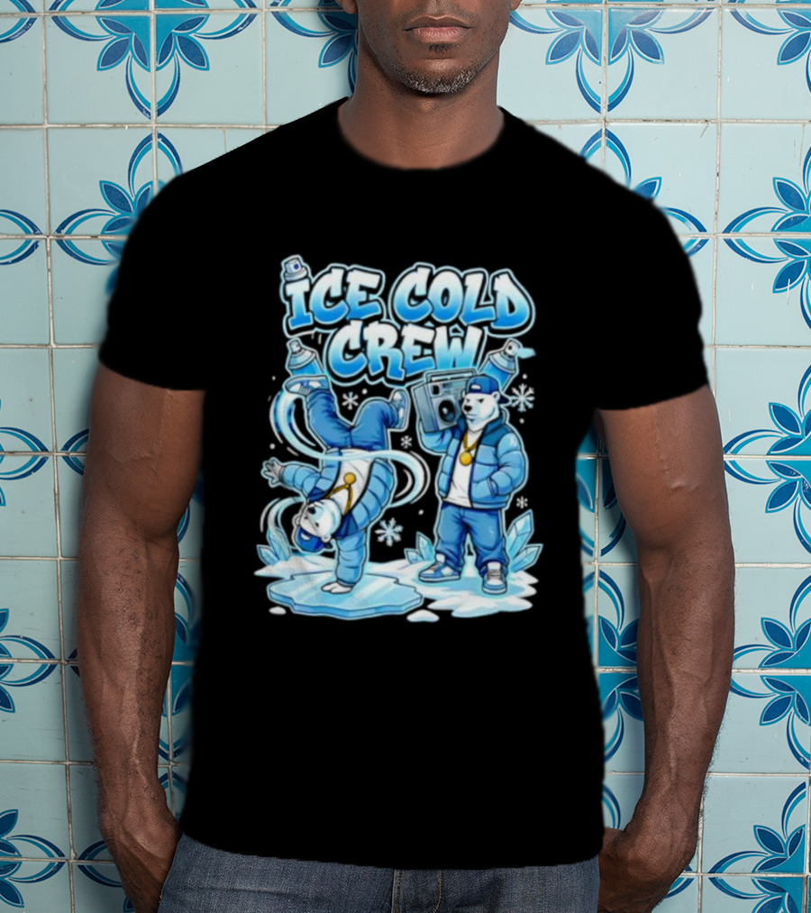 Ice Cold Crew Hip Hop Polar Bear Breakdance Christmas Snowflakes T-Shirt