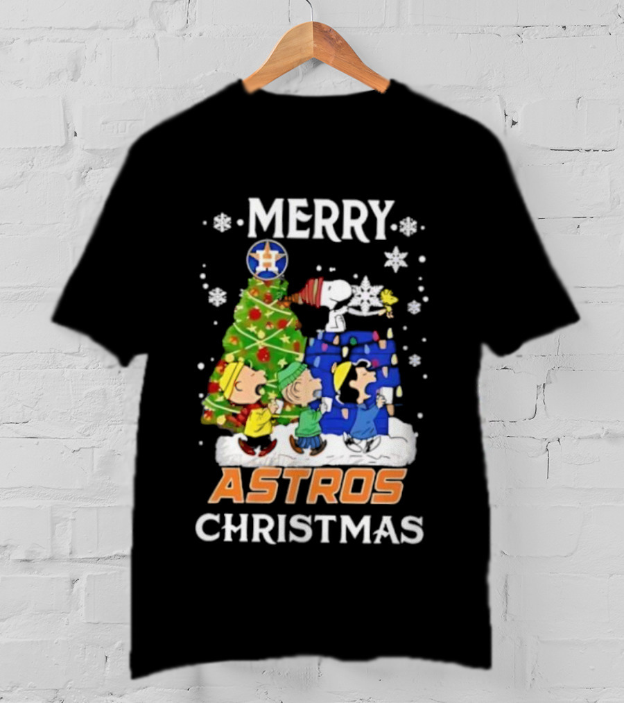 Merry Astros Christmas Snoopy And Friends Holiday Baseball Celebration T-Shirt