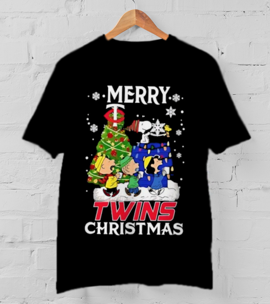 Merry Snoopy And Friends Twins Christmas Peanuts Festive Holiday T-Shirt