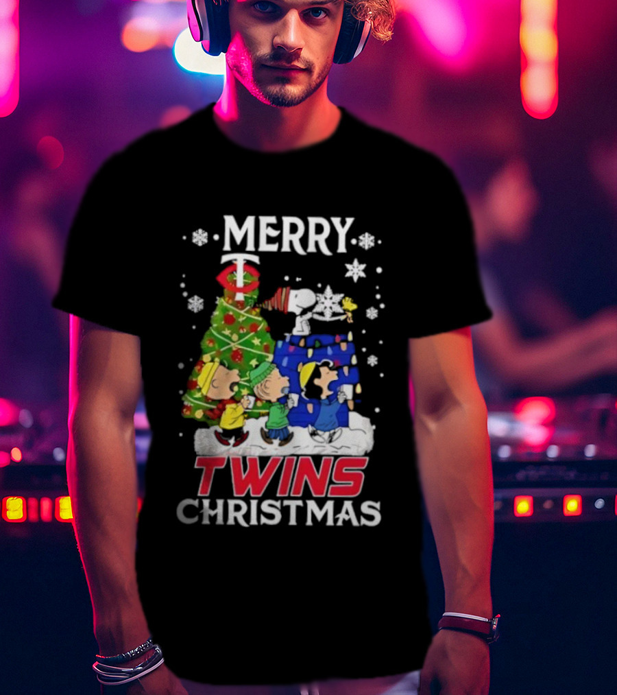 Merry Snoopy And Friends Twins Christmas Peanuts Festive Holiday T-Shirt