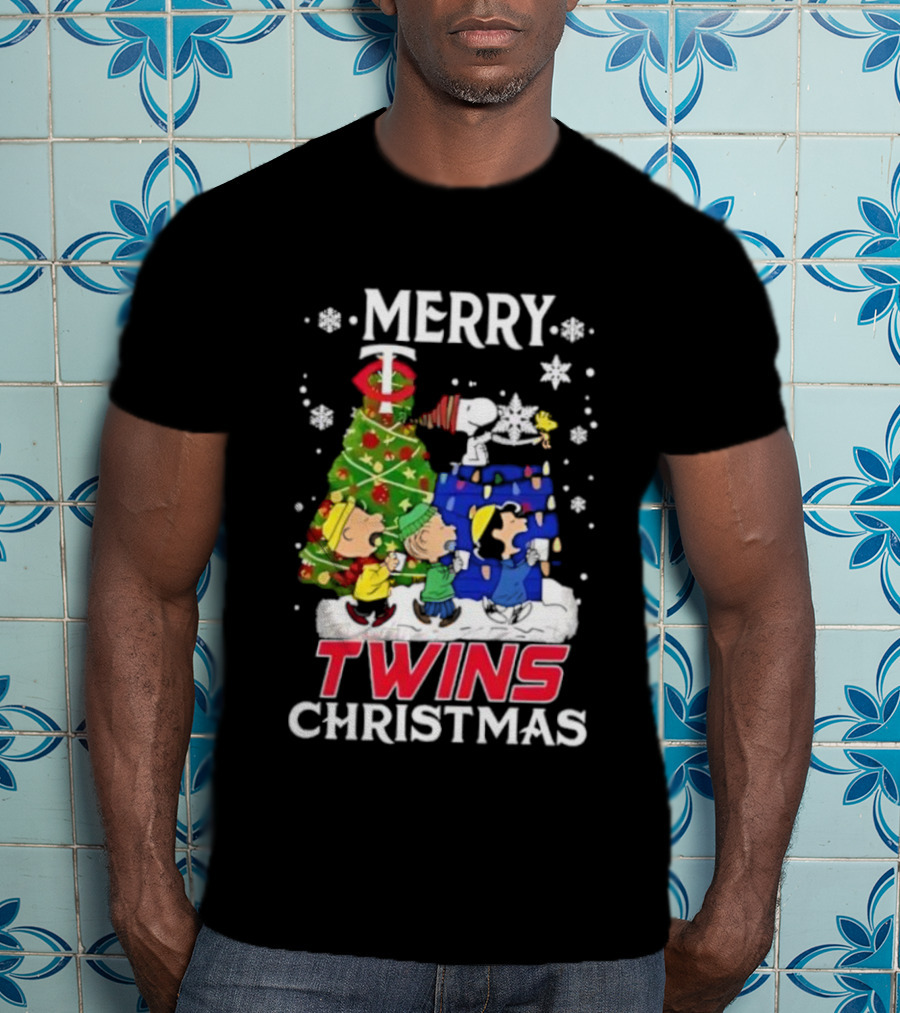 Merry Snoopy And Friends Twins Christmas Peanuts Festive Holiday T-Shirt