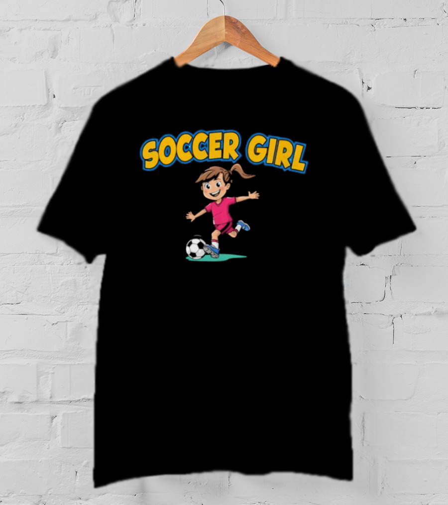 Soccer Girl Funny Cartoon Kid In Red With Soccer Ball T-Shirt